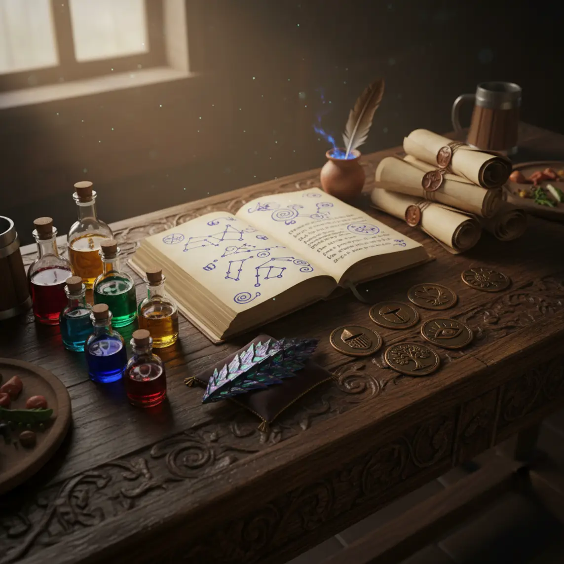 Adventurers guild ledger and artifacts