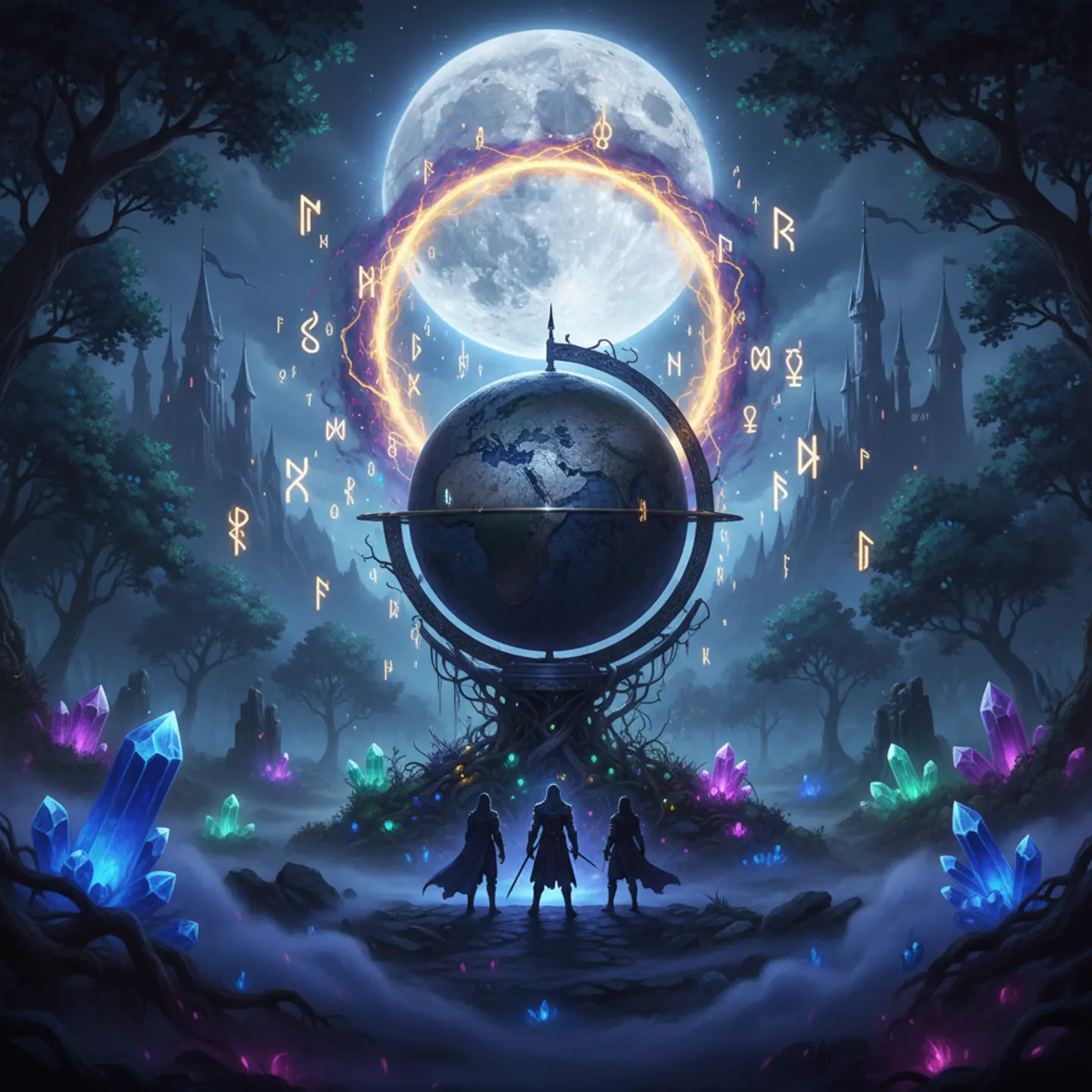 Glowing portal in a dark fantasy realm